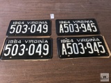 Two pair of NOS 1964 Virginia plates