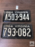 Two 1964 Virginia black plates