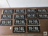Thirteen 1968 Virginia black plates