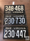 Three 1948 and 1950 Virginia black plates