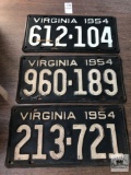 Three 1954 Virginia black plates