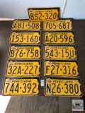 Set of Eleven assorted PA plates with 1970 registration stickers