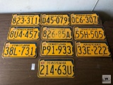 Set of Ten assorted PA plates with 1970 registration stickers
