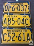Three 1968 PA Dealer, Auto, M.V. Business tags