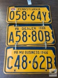Three 1966 PA Dealer, Auto, M.V. Business tags