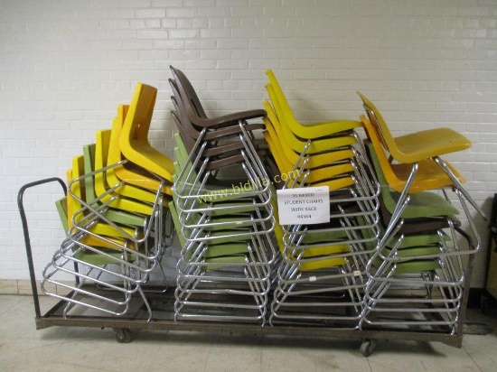 (35) Plastic & Metal Student Chairs w/ Rack.