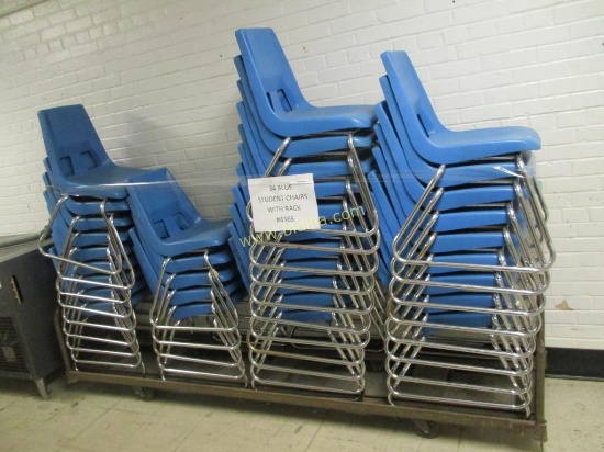 (34) Plastic & Metal Student Chairs w/ Rack.
