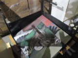 Metal Corner Desk with (3) Paintings
