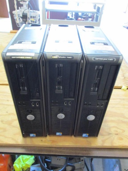 (3) Dell OptiPlex 760 Desktop Computers.