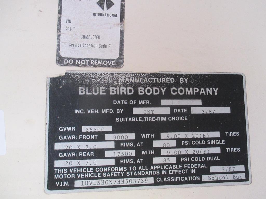 1987, Blue Bird, 1753, School Bus, | Proxibid