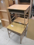 (3) Metal and Wood Student Desks