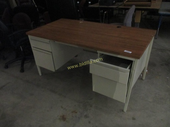 Wood and Metal 4 Drawer Desk