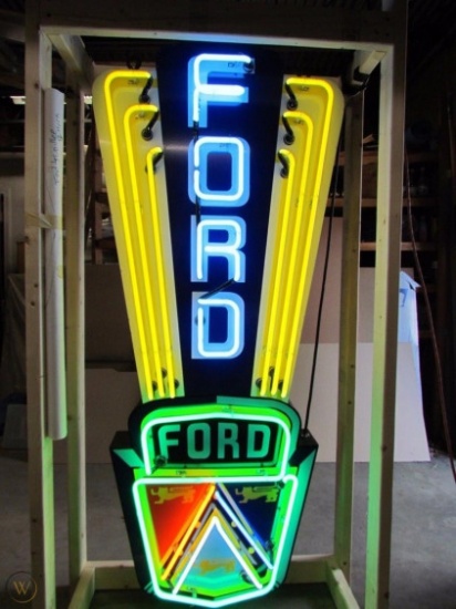 FORD JUBILEE CREST NEON SIGN/SHAPED STEEL CAN--28"w x 59"h x 6"d