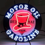 RED HAT OIL-GAS NEON SIGN w/ BACKING--24