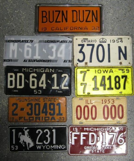 LOT OF 9 LICENSE PLATES