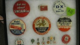 ASSORTED ADVERTISING PINS AND PEN TOPPERS