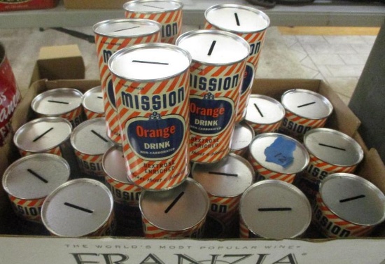 LOT OF MISSION ORANGE DRINK BANK CANS