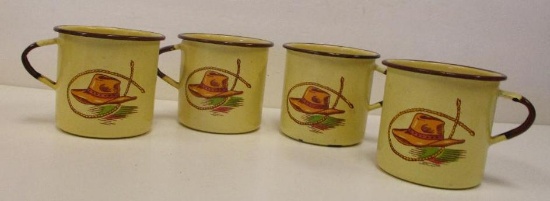 LOT OF 4 ENAMEL WARE MUGS