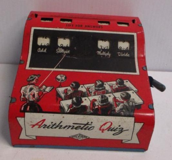 VINTAGE TIN ARITHMETIC QUIZ MACHINE