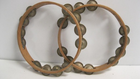 2 VINTAGE WOOD TAMBORINES