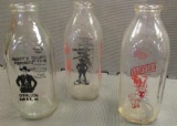 LOT OF 3 GLASS MILK BOTTLES