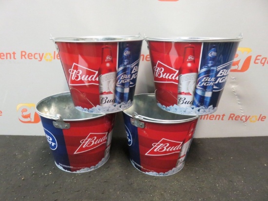 Bud Light Budweiser Beer Bucket Bar Party Pail Man Cave Lot of 4