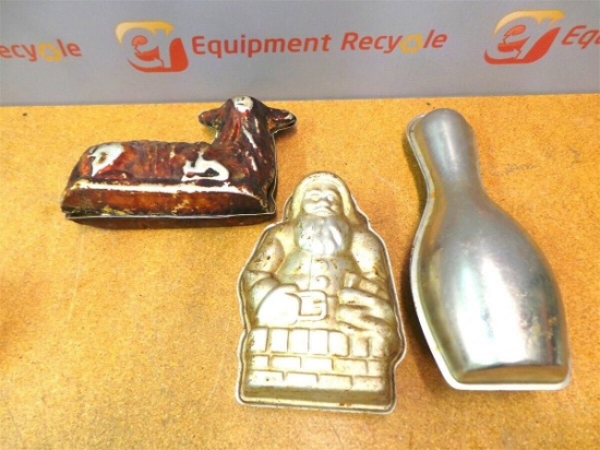 Wilton Cake Tin Pan Mold Lamb Bowling Pin Santa Aluminum Lot of 3