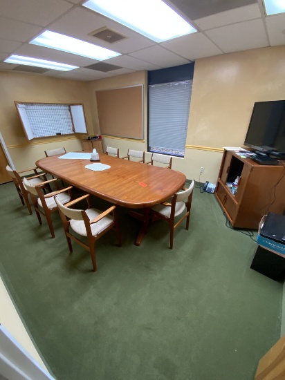 Lot of Teak Furniture in Office #7 - Conference Table, 8 Chairs, TV Cart