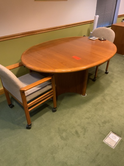 Lot of Furniture in Office #8 - Teak Oval Table (64 x 44 x 28), 2 Arm Chairs