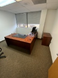 Lot of Teak Furniture in Office #5 - Wooden, 1 2-Drawer Table, 1 2-Piece Desk