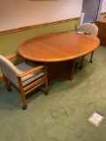 Lot of Furniture in Office #8 - Teak Oval Table (64 x 44 x 28), 2 Arm Chairs