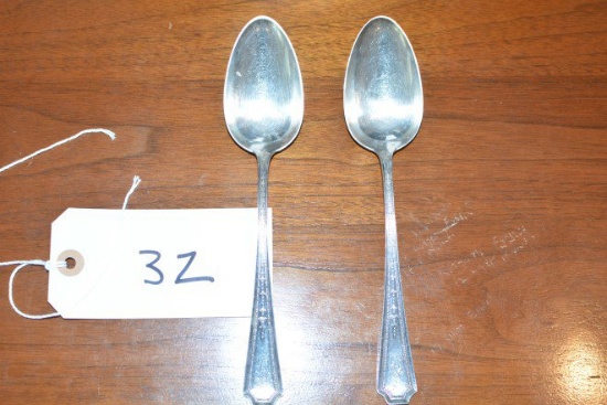 2 Vintage Matching Sterling Silver Spoons 8 1/4"