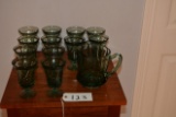 11 Green Glasses and Pitcher