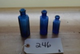 3 Cobalt Blue Poison Bottles