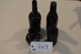4 Vintage Amber Bottles