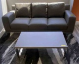 Leather Sofa Grey, Area Rug, Coffee Table       S212