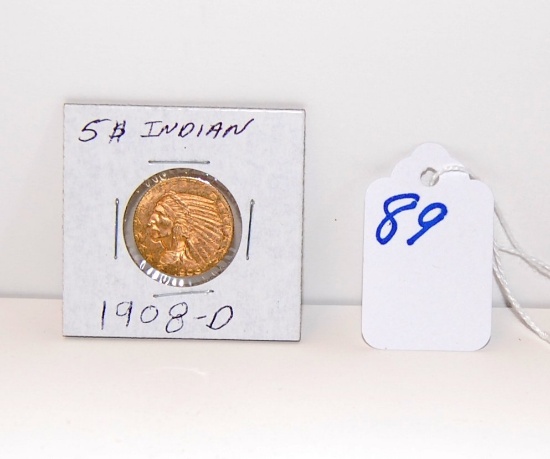 1908 D $5 Indian Gold Piece