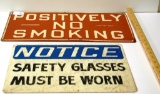 (2) Metal Signs - No Smoking, Safety Glasses