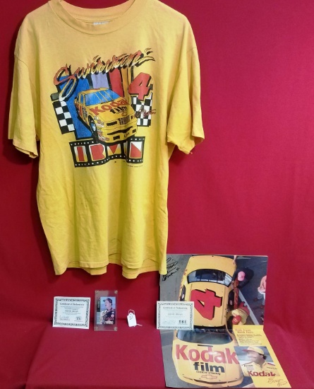 Ernie Irvan Lot: T-Shirt, Autographed Card & Calendar