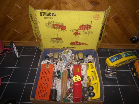 Structo 2 Trucks & $ Trailers w/Cars on Trailer