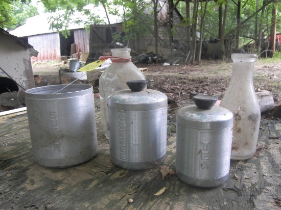 3pc Canister Set & 2 Milk Bottles