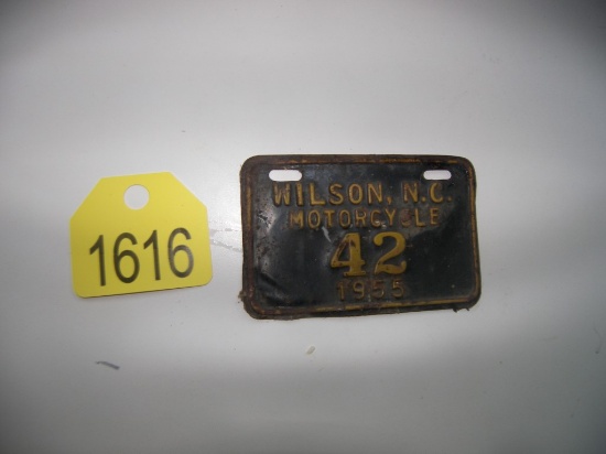 1955 Motorcycle License Plate Wilson NC #42 PA