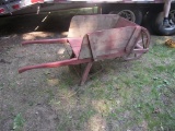 Old Red Paint Wooden Wheelbarrow