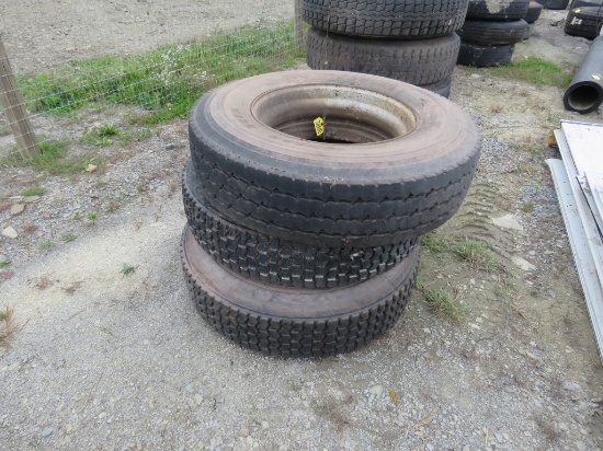 3 Michelin 12R24.5 Tires and Rims