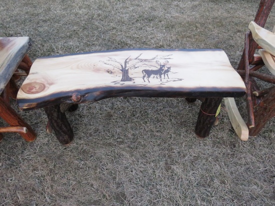 Wood 43in Bench with Deer