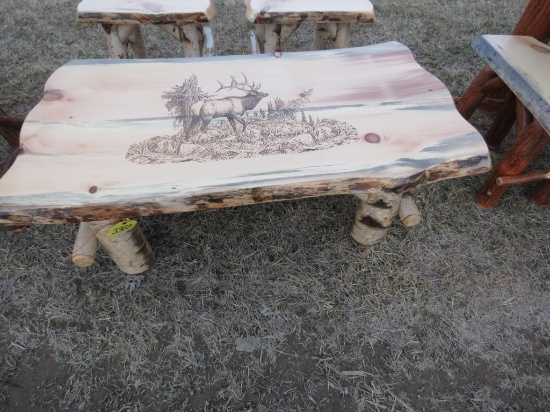 Wood 6ft Coffee Table with Elk