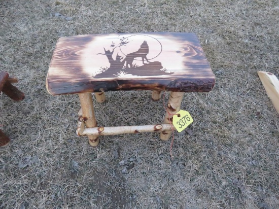 Wood Stool with Wolf