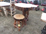 Wood Stump Table with Two Stools