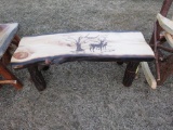 Wood 43in Bench with Deer