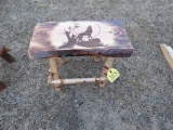 Wood Stool with Wolf